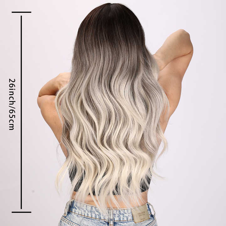Trendy Long Wig in Brown & Silver Blend