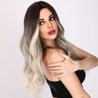 Trendy Long Wig in Brown & Silver Blend