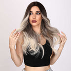 Trendy Long Wig in Brown & Silver Blend