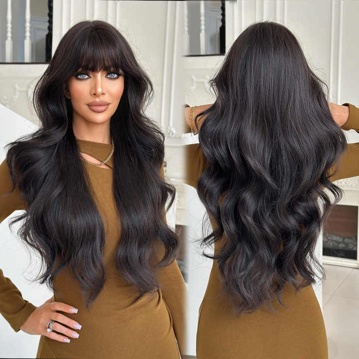Brown Lace Front Wig, Long Curly Hair with Natural Waves Full-Head Size, High-Temperature Fiber
