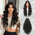 Brown Lace Front Wig, Long Curly Hair with Natural Waves Full-Head Size, High-Temperature Fiber