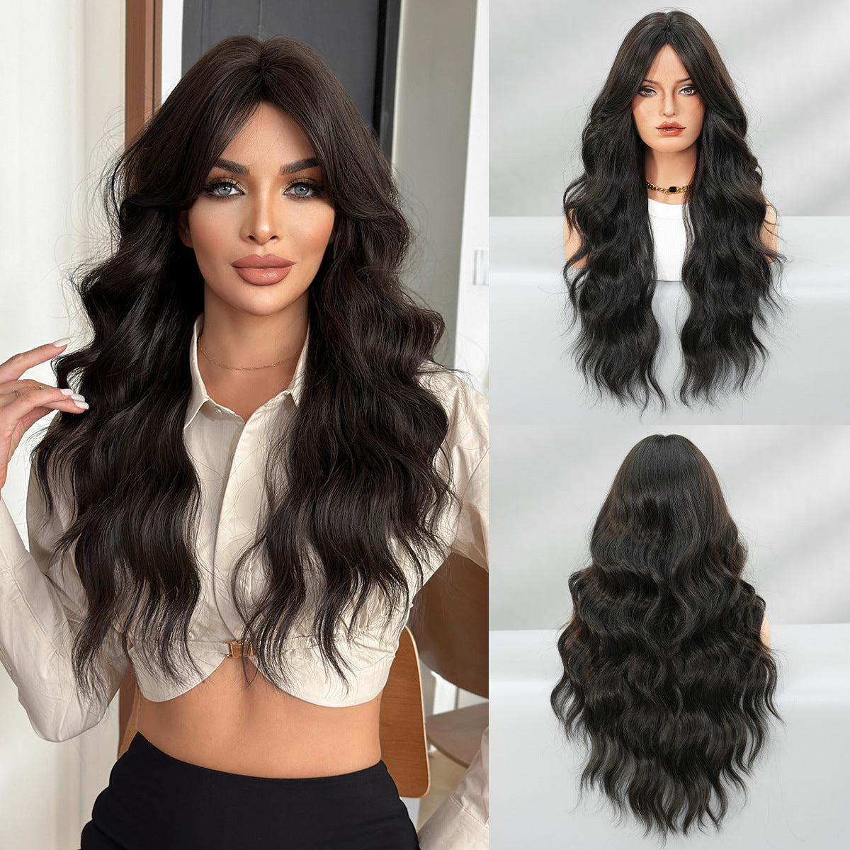 Brown Lace Front Wig, Long Curly Hair with Natural Waves Full-Head Size, High-Temperature Fiber